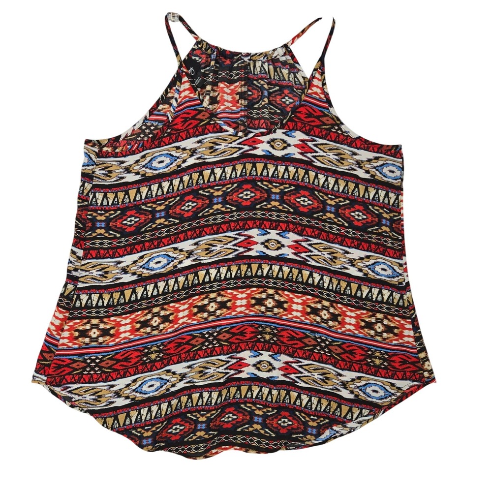 By & By‎ Large Tank Women Boho Tribal Aztec Geometric Halter Multicolor Top